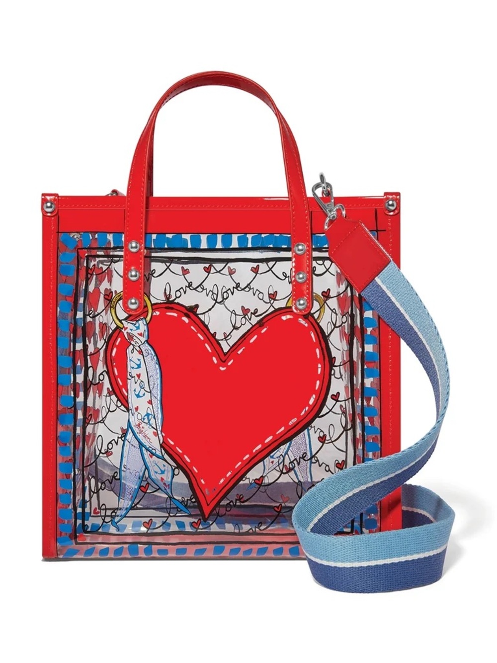 Brighton Love Clear Tote with Blue Detachable Strap & Red Heart Motif 9.5x10x4
